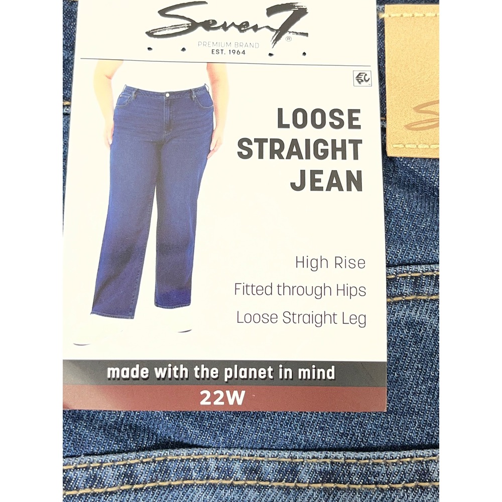 Seven7 Loose Straight Jeans Women 22W Dark Wash High Rise Blue Denim Curvy Comfy